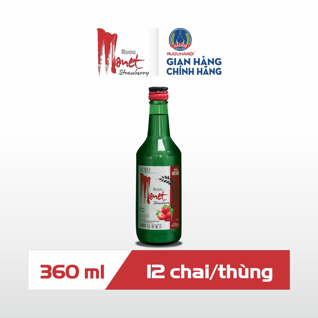 Rượu Soju Monet Strawberry vị dâu HALICO nồng độ 14,5% chai 360ml không kèm hộp