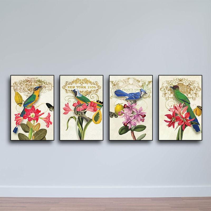 Bộ 4 tranh tứ quý – Tranh chim và hoa W678