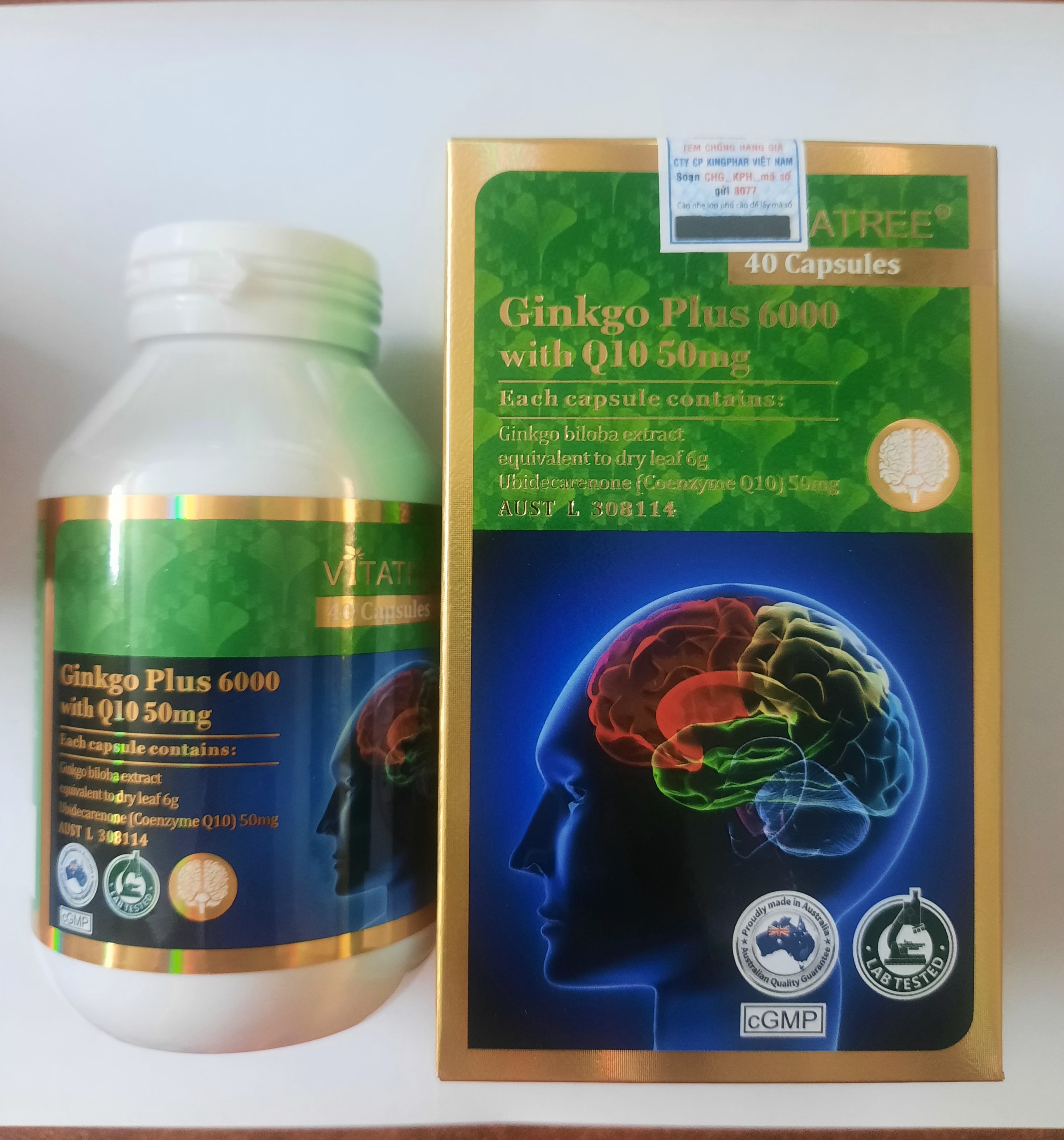 ￼Viên Uống Tăng Tuần Hoàn Não Vitatree GINKGO Plus 6000 With Q10 50Mg - Hộp 40V