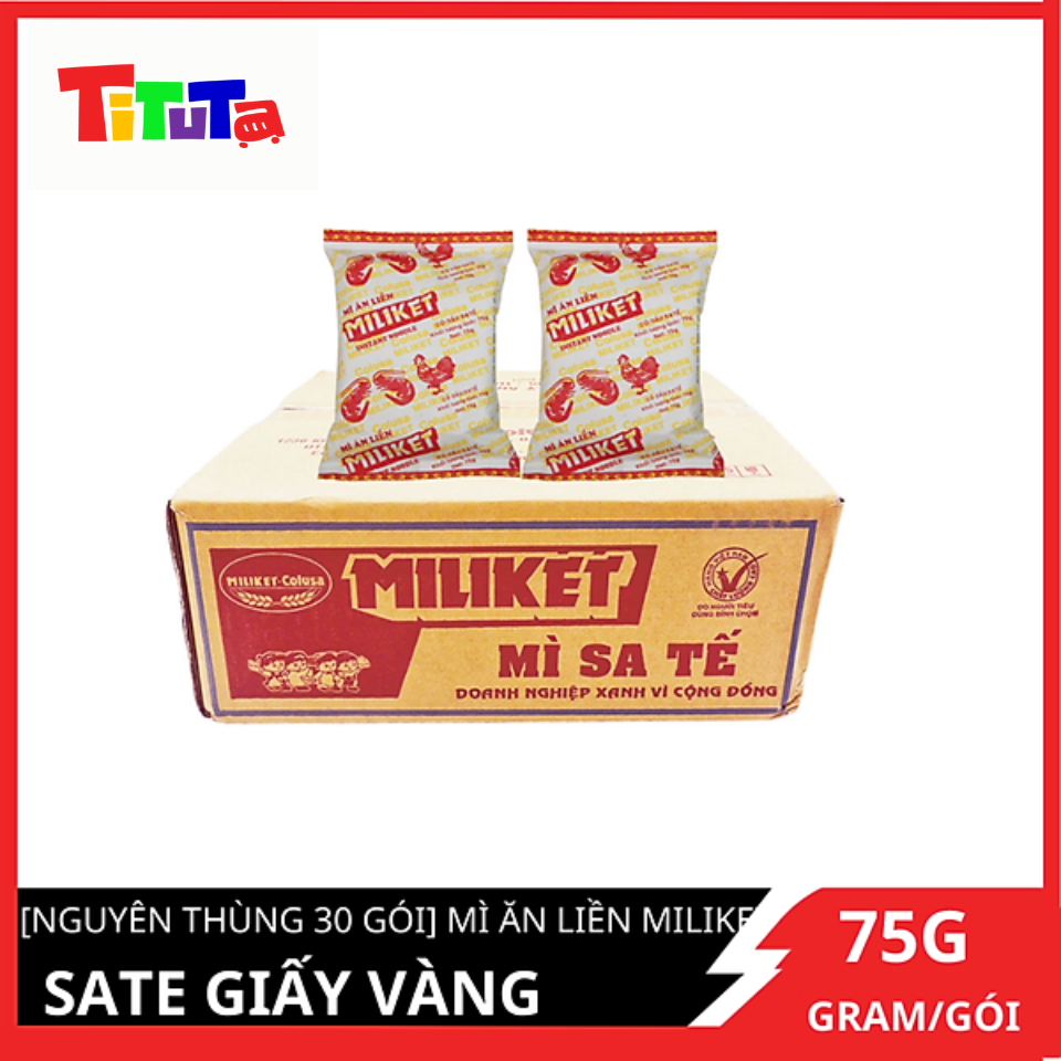 [Nguyên thùng 30 gói] Mì ăn liền Miliket sate giấy vàng 75gX30