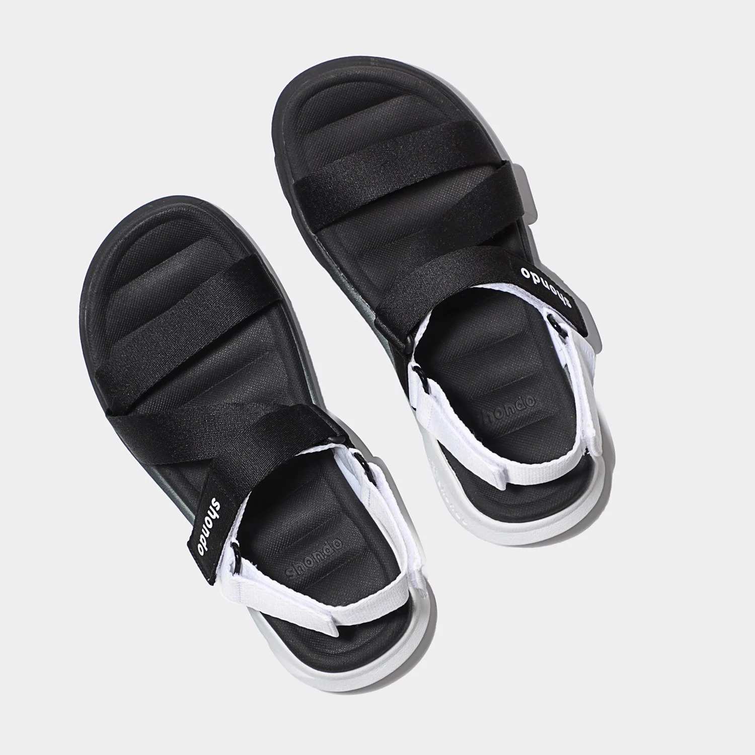 Giày sandal Shondo nam nữ đi học đế bằng ombre đế đen trắng F6S0110