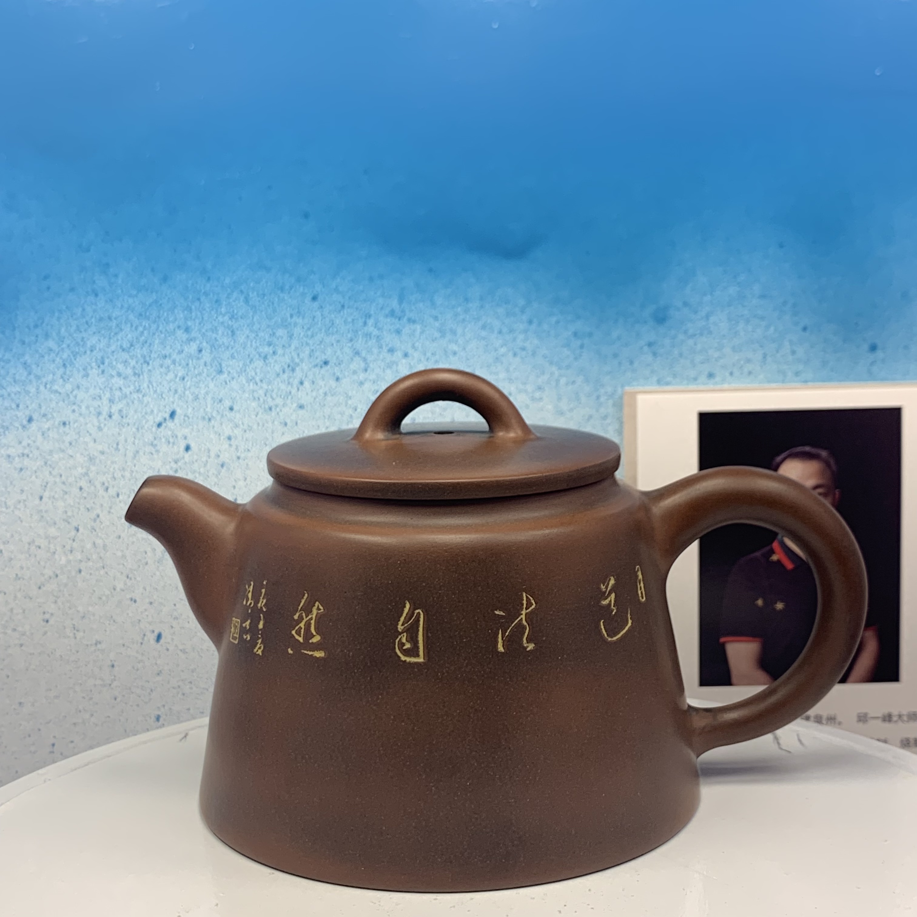 Ấm trà tĩnh lan nhất vị thiền trà, gốm thô nguyên bản, nê hưng khâm châu, chế tác thủ công, hoạ tiết khắc tay