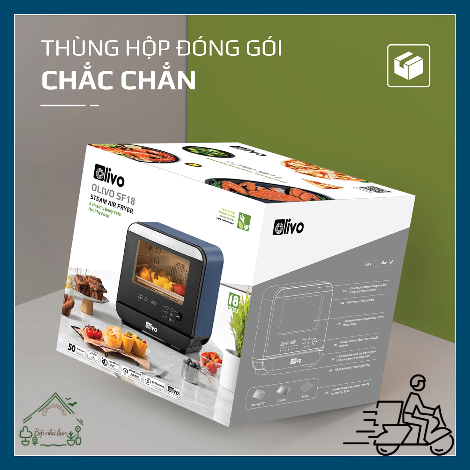 Nồi Chiên Hơi Nước OLIVO SF18 - 50 Chức Năng - Dung Tích 18L - Công Suất 2450W - Hàng Chính Hãng