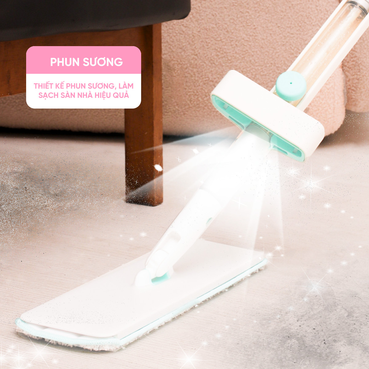 Cây Lau Nhà MyJae Sợi Microfiber Tự Vắt Phun Sương Xoay 360 Độ Thông Minh 138cm