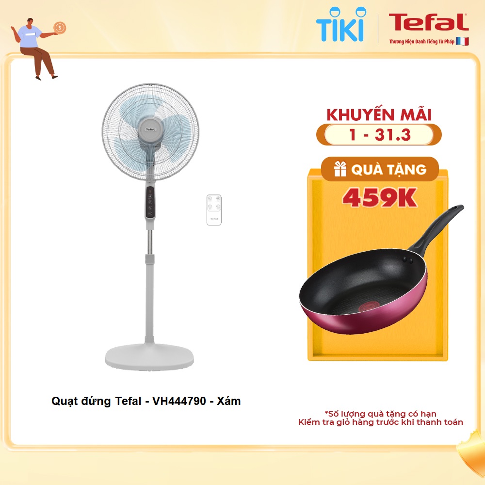 Quạt đứng có điều khiển từ xa Tefal Essential VH444790, màu xám- Hàng chính hãng