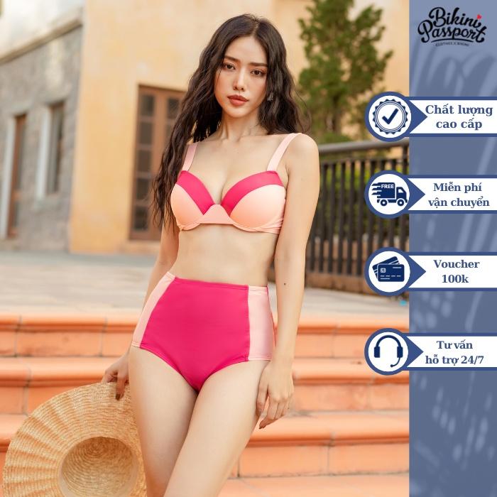 Bộ đồ bơi NỮ BIKINI PASSPORT kiểu Hai mảnh áo gọng phối màu - Hồng - BS417_PK