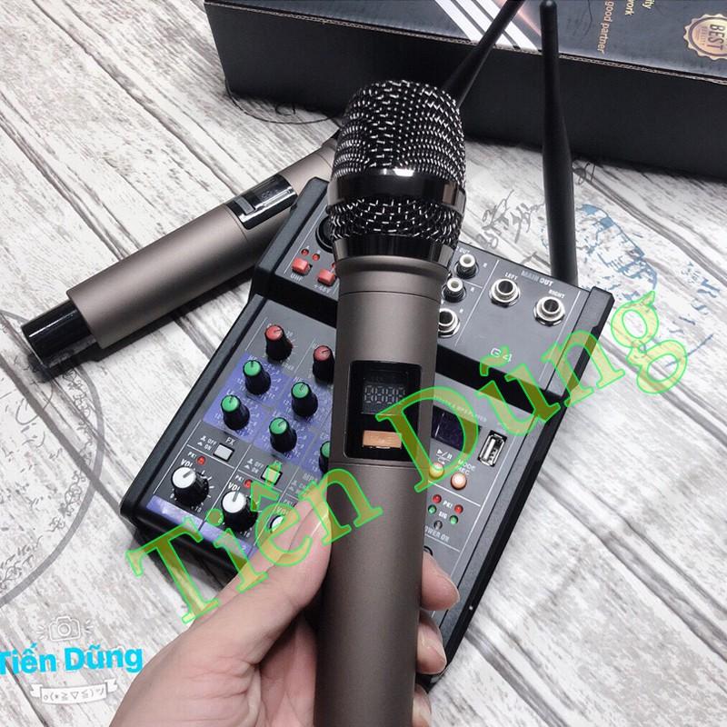 Bàn Trộn Âm Thanh Kiêm Lọc Âm Mixer G4 Kèm 2 Mic, Không Dây Tiện Lợi Oto Loa Kéo Và Các Loại Loa Khác