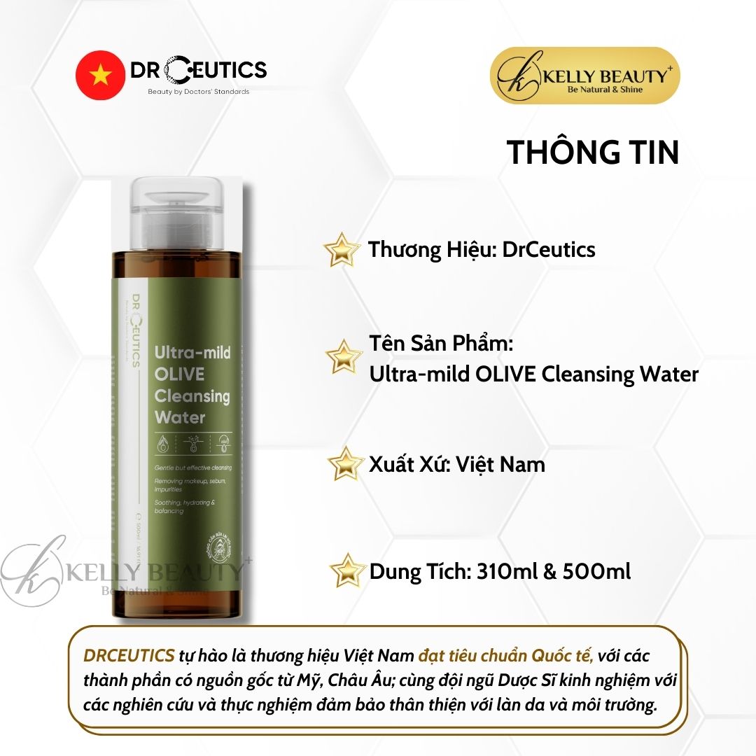 Nước Tẩy Trang DrCeutics Ultra-Mild Olive Cleansing Water - Kelly Beauty