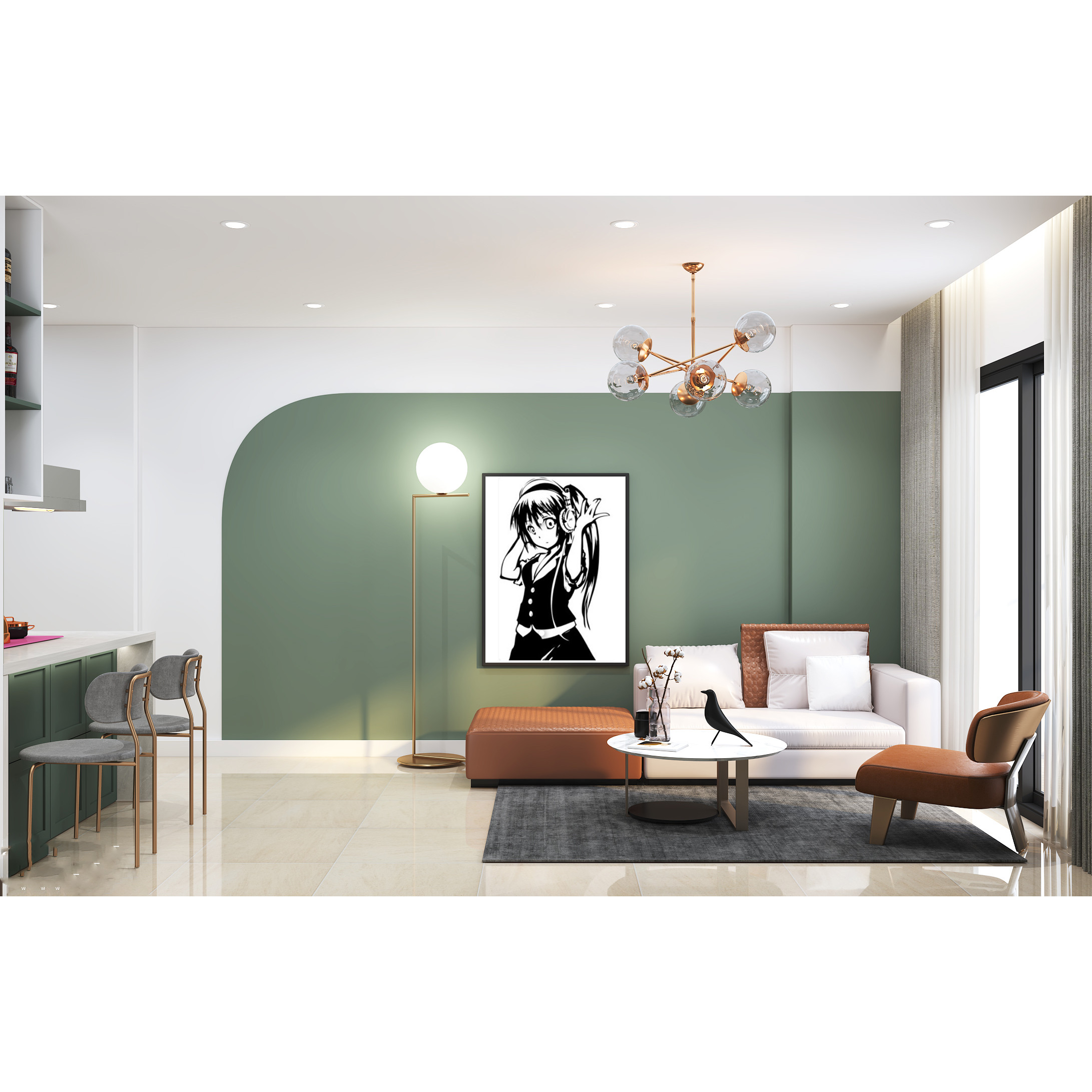 Decal dán tường cô gái dễ thương nghe nhạc đầy phong cách