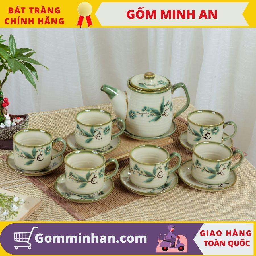 Bộ ấm trà cafe tròn men tro cổ gốm Minh An Bát tràng, dung tích ấm 750ml