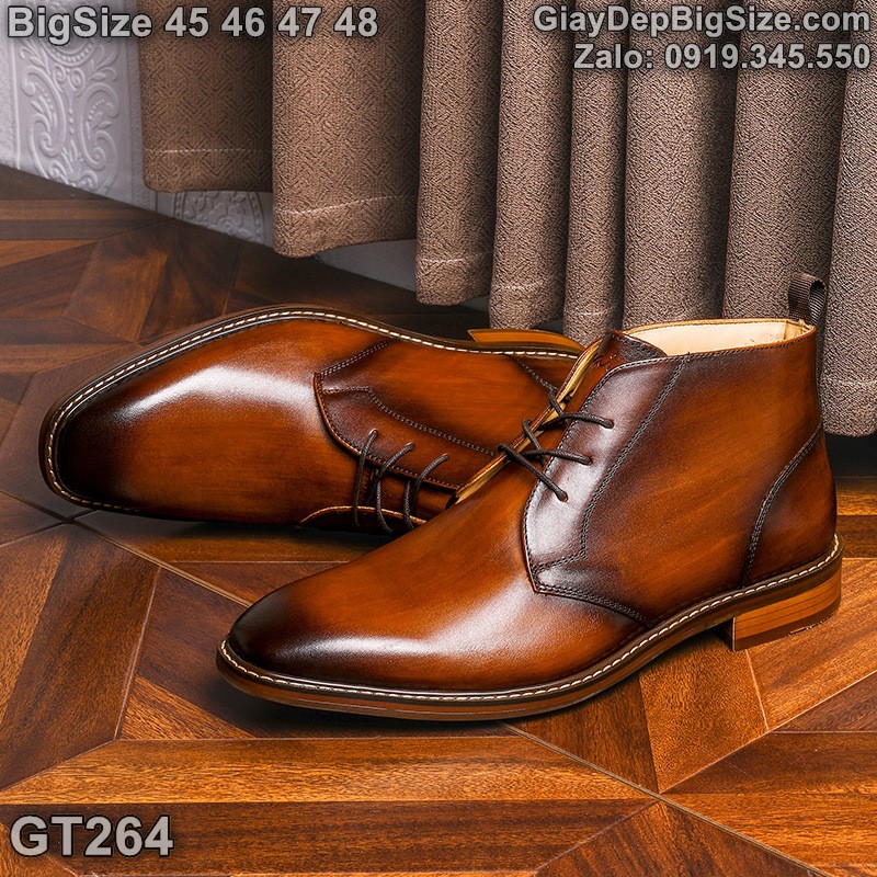 Giày tây cổ lửng, giày da công sở big size cỡ lớn 45 46 47 48 cho nam chân to. Large size chukka boots for wide feet