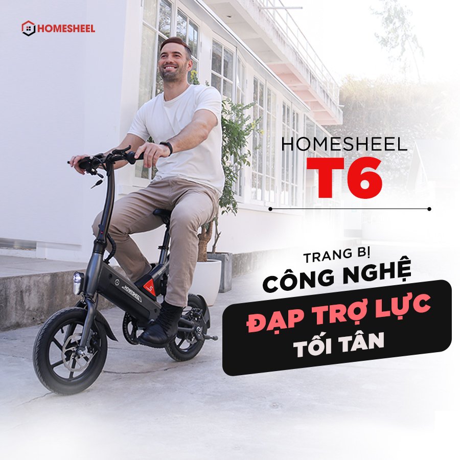 Xe điện trợ lực gấp gọn thông minh Homesheel T6_10Ah Xanh