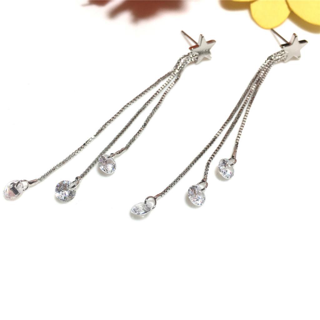 Silver Crystal Earrings Tassel Earrings Wedding Party Star Earrings Studs