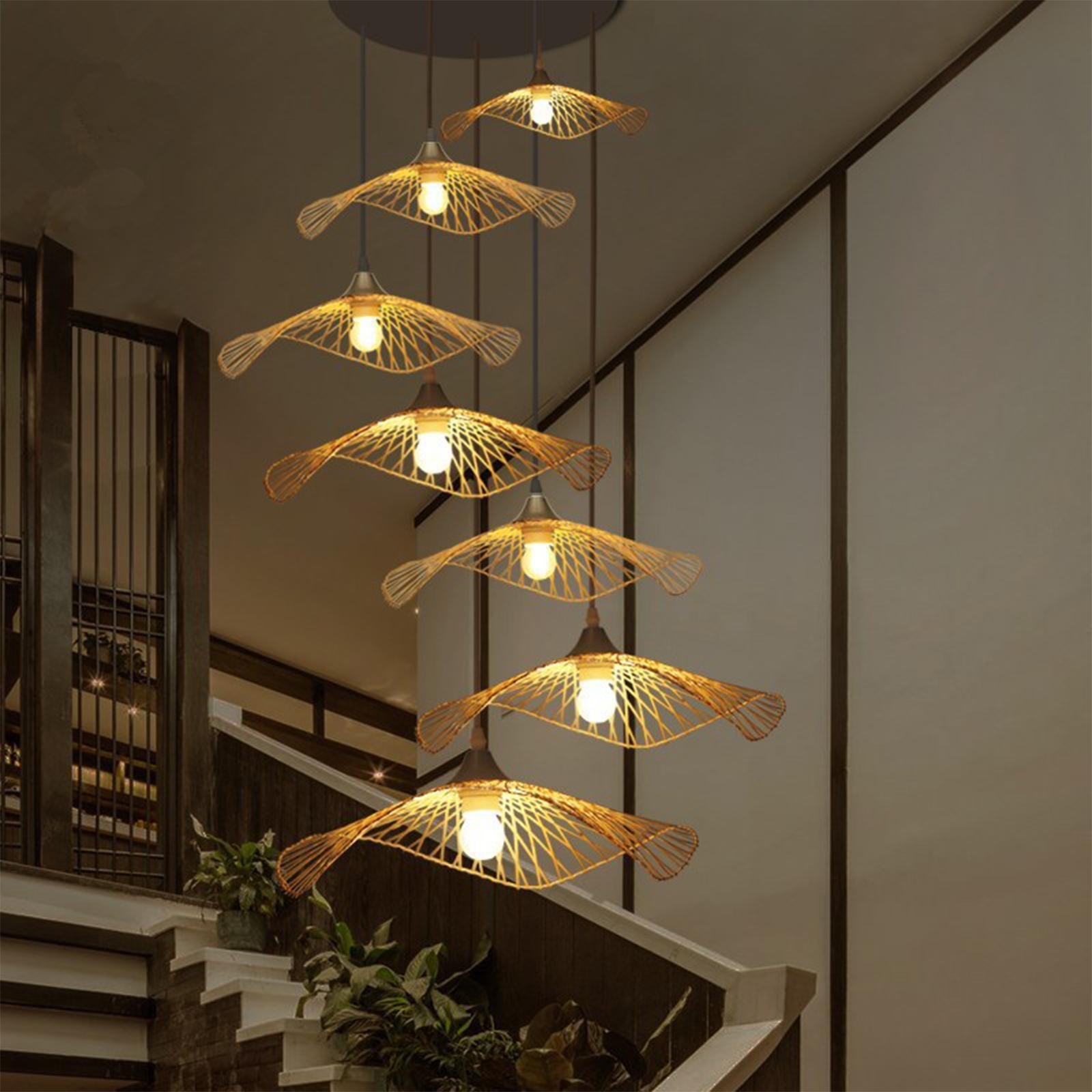 Bamboo Wicker Chandelier Lamp Fixtures Ceiling Pendant Light for Dining Room