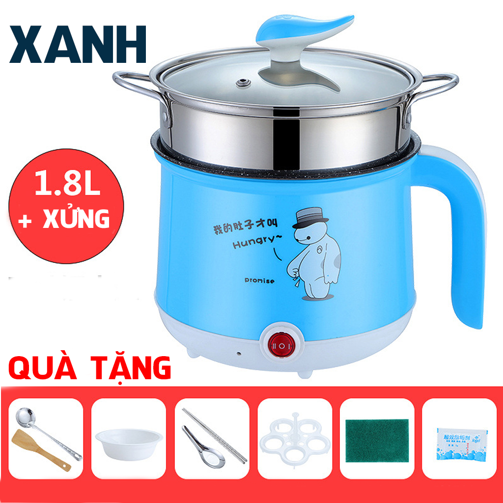 Bếp Lẩu Điện Mini Kèm Xửng Hấp Dung Tích 1.8 Lít Công Suất 600W Chế Biến Món Ăn Tiện Lợi