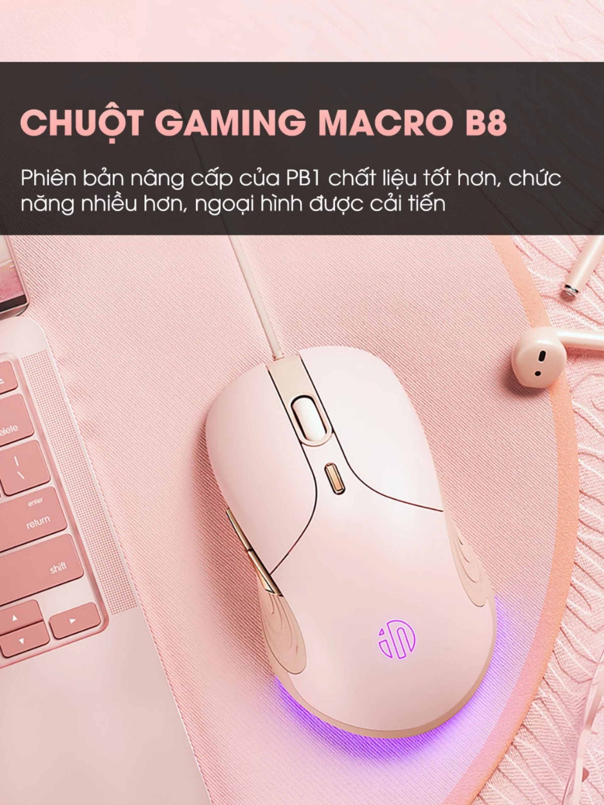 Chuột máy tính có dây TEKKIN B8 cute silent không tiếng ồn 6 nút bấm 8800 DPI - hàng chính hãng