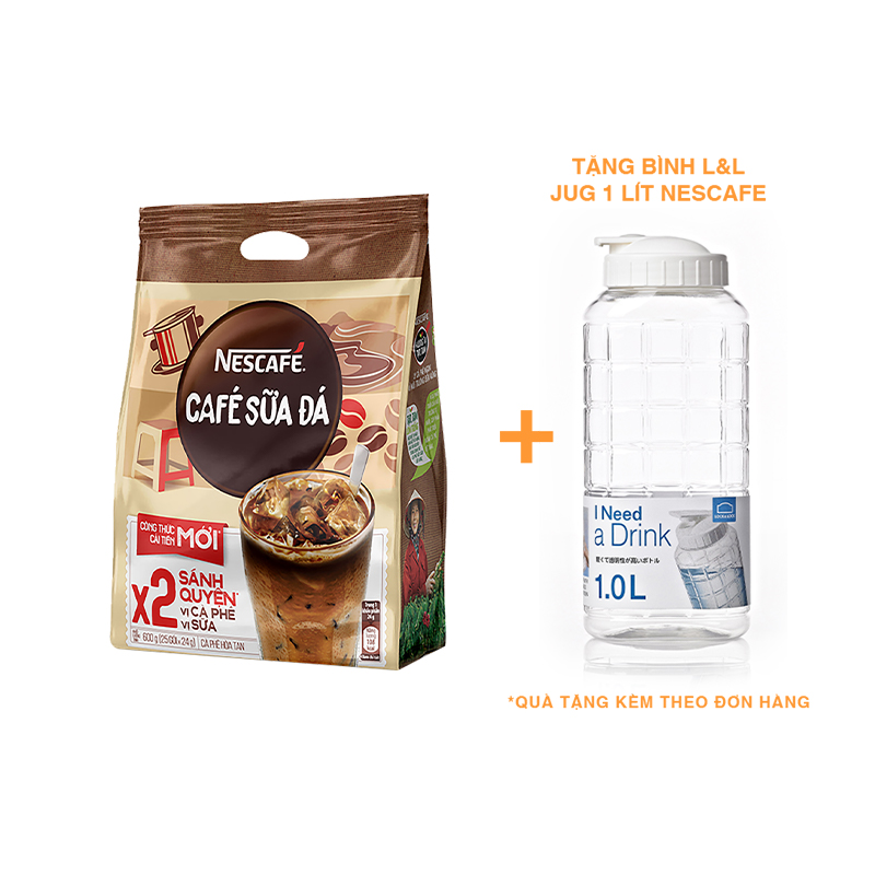 [Tặng bình Jug 1L] Cà phê hòa tan NESCAFÉ - Cà Phê Sữa Đá (bịch 25 gói x 24g)