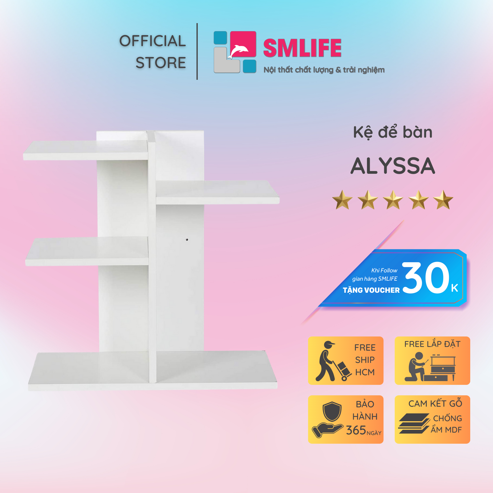 Kệ để bàn gỗ hiện đại SMLIFE Alyssa  | Gỗ MDF dày 17mm chống ẩm | D40xR17xC40cm - Màu