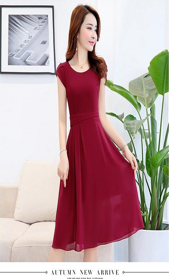 Đầm Xòe Voan Tím Tay Búp Duyên Dáng
