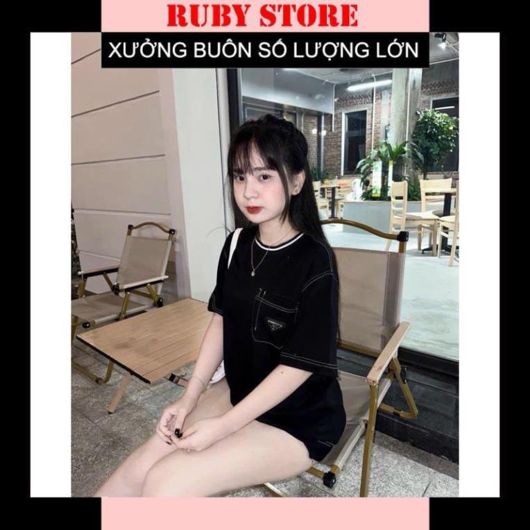 Áo Phông Tay Lỡ Unisex Túi Ngực Đính Logo Đẹp Áo Thun Chỉ Nổi Viền Cổ Form Rộng