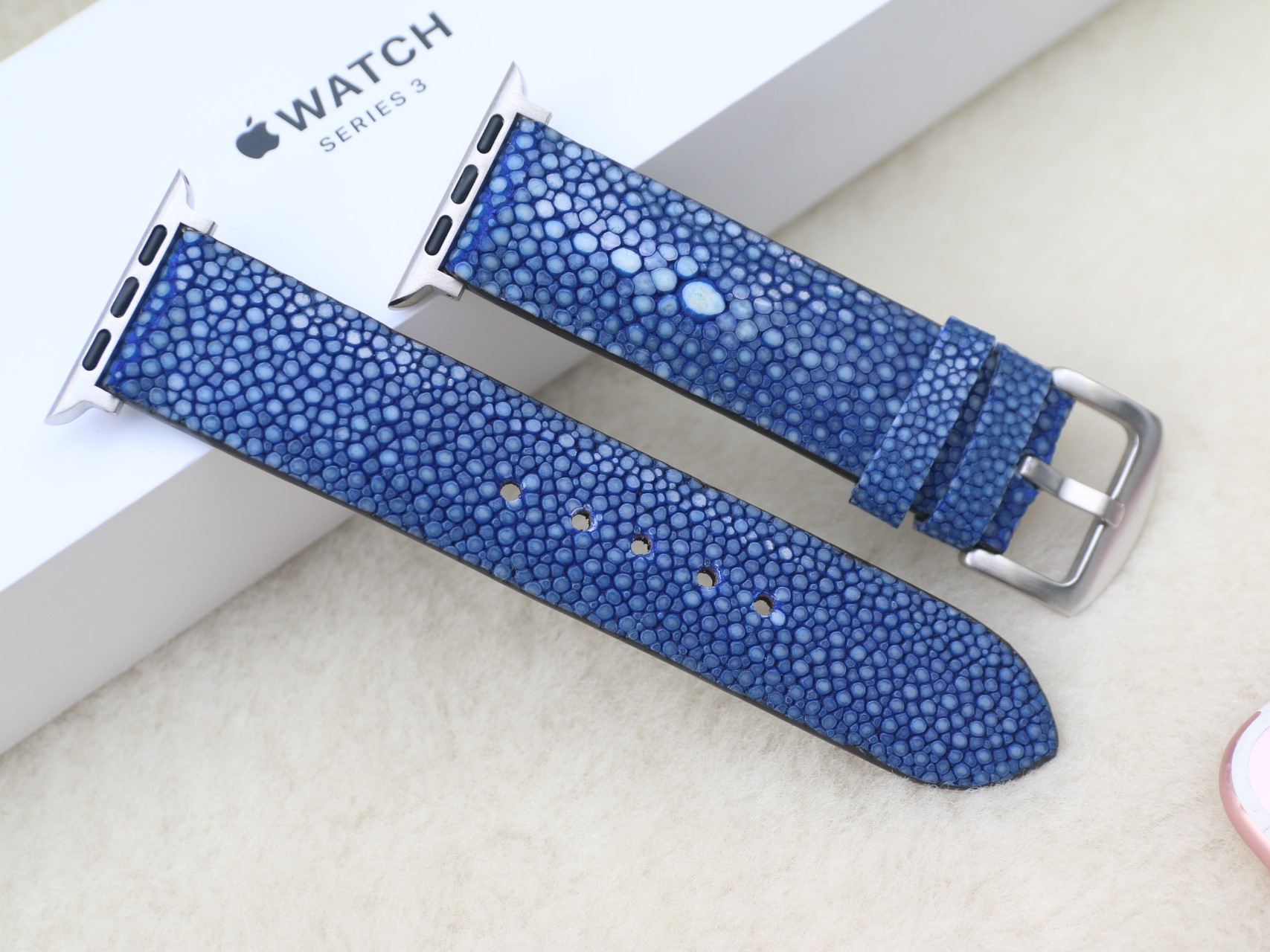 Dây Da Cá Đuối Xanh Navy thay thế dành cho Apple Watch Size 38mm / 40mm / 42mm / 44mm - Handmade