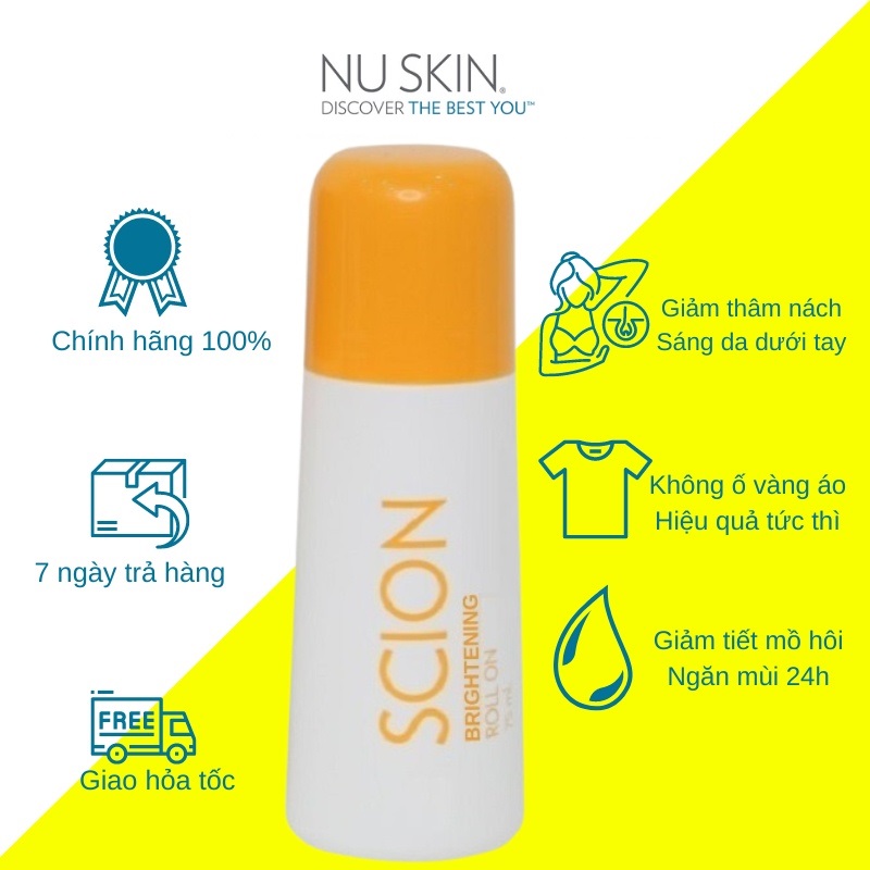 Lăn khử mùi Scion Nuskin 75ml ngăn mùi hôi nách không làm ố quần áo, làm sáng vùng da dưới cánh tay