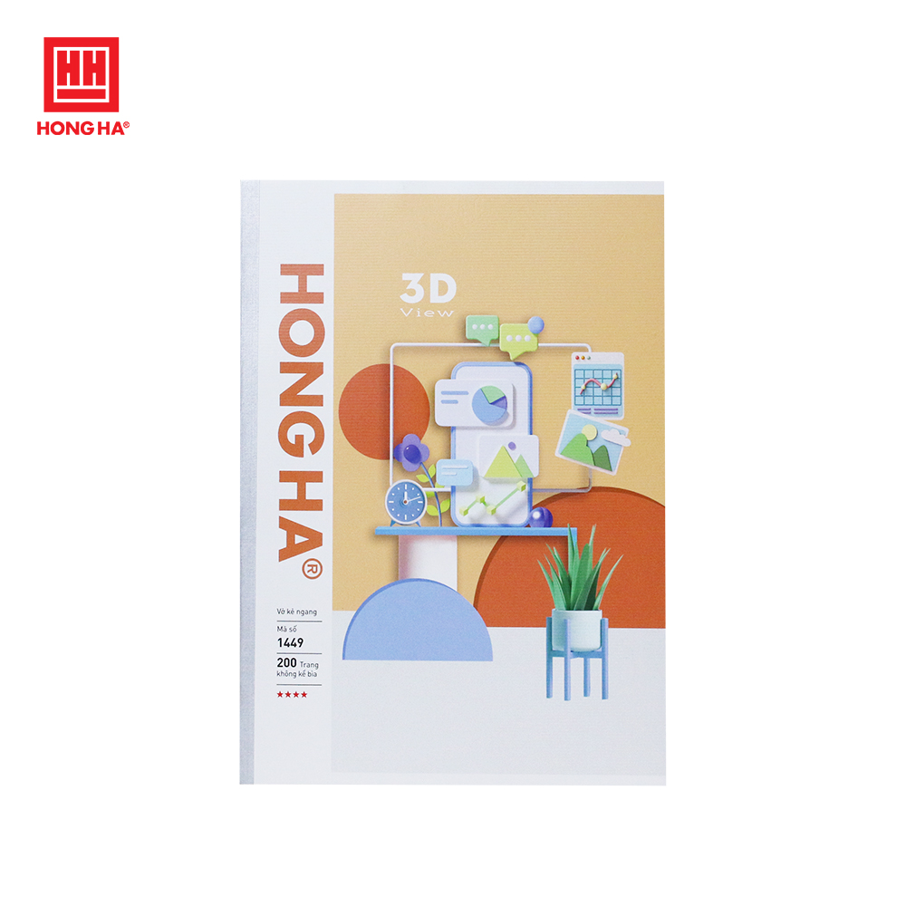 Vở kẻ ngang 200 trang Hồng Hà Study 3D view - 1449