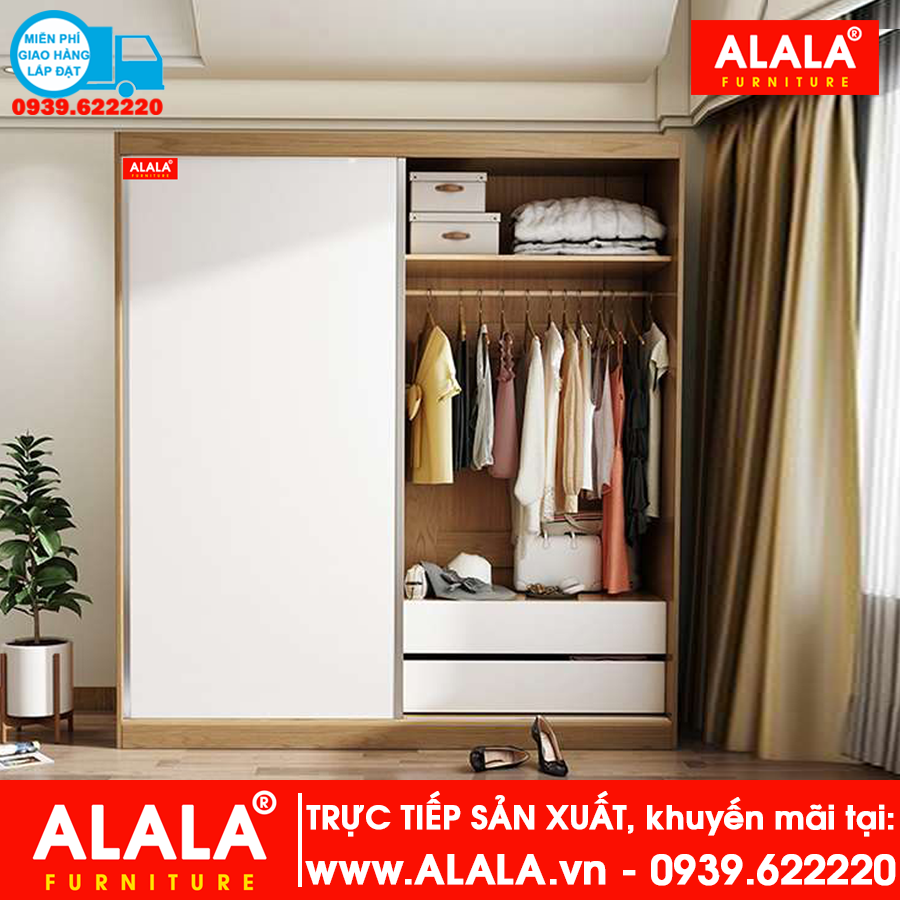 Tủ quần áo ALALA265 (1m6x2m) Gỗ HMR chống nước - www.ALALA.vn - 0939.622220