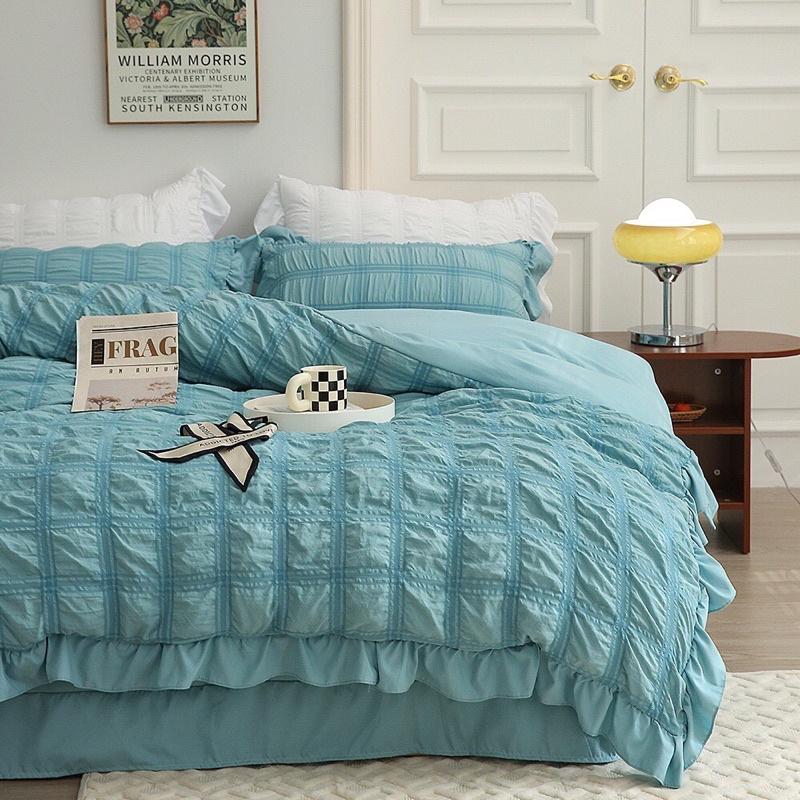 Bộ Chăn Ga Gối Cotton Đũi Bèo Độc Lạ Hàng Nhập Khẩu Cao Cấp 4 Món Vintage