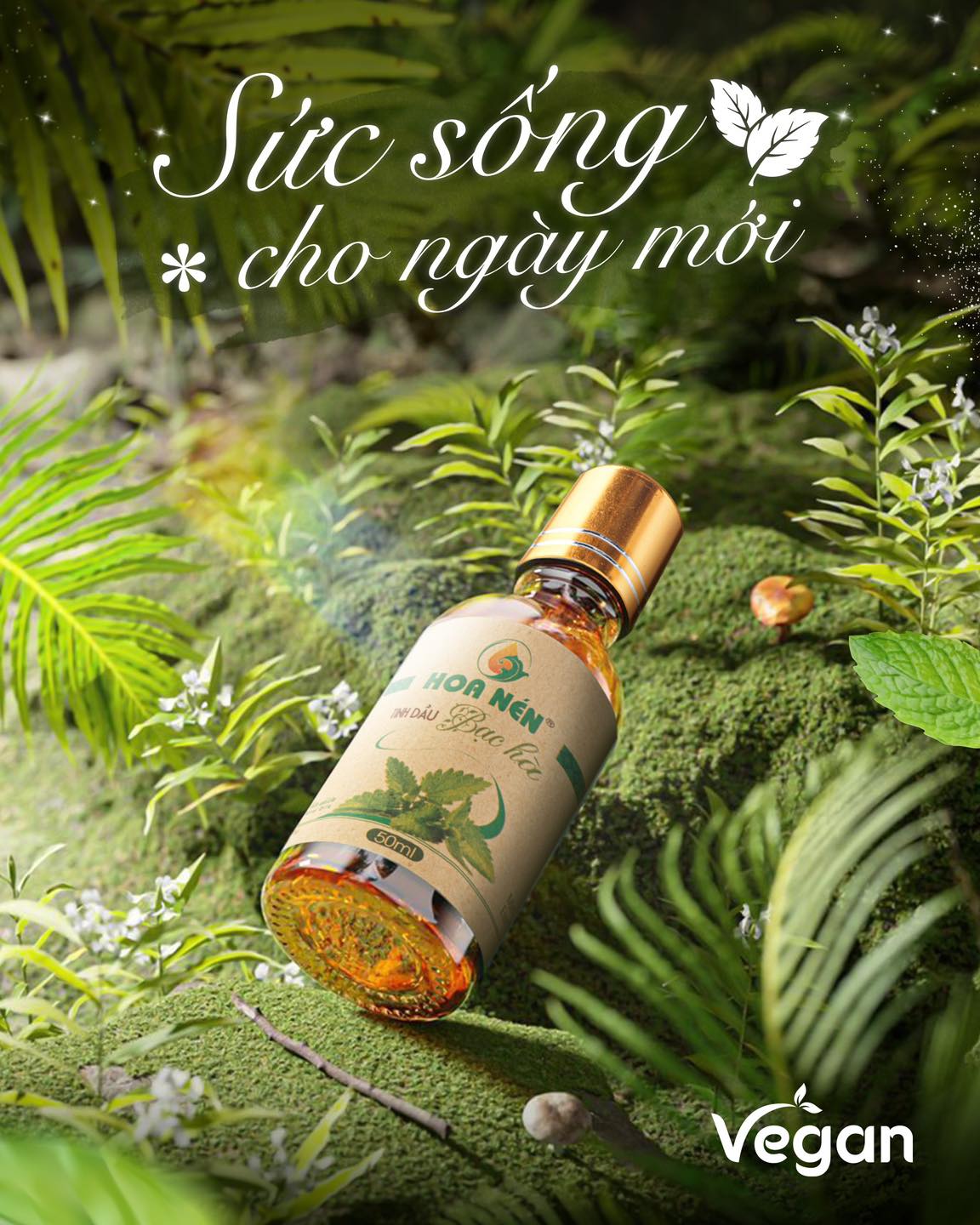 Tinh dầu Bạc Hà nguyên chất 50ml - Hoa Nén - Vegan - Thư giãn, khử mùi, đuổi chuột