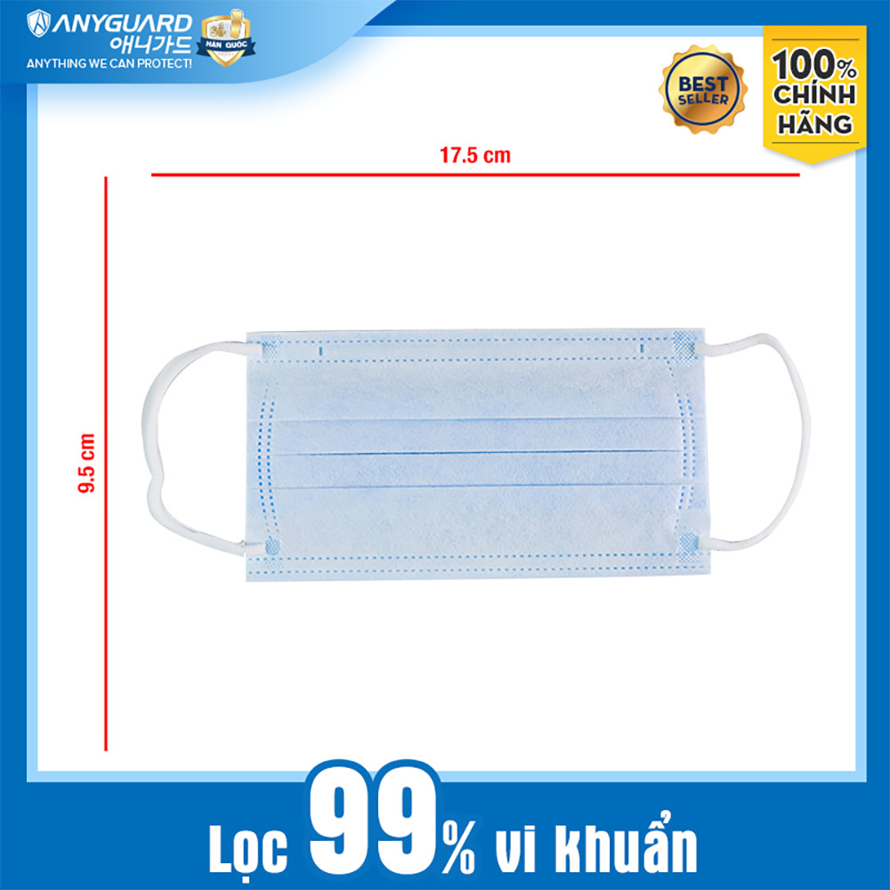 Khẩu Trang Y Tế Hàn Quốc Chính Hãng ANYGUARD 3 Lớp Kháng Khuẩn, Vải Mịn An Toàn Cho Da Nhạy Cảm - Dành Cho Người Lớn (Hộp 50 cái)