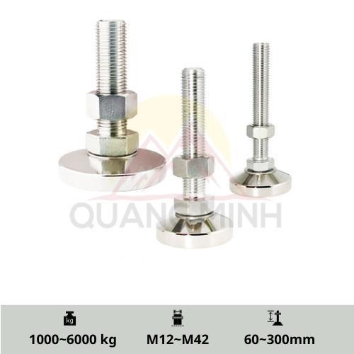 SM/SMS/SMB - Chân tăng chỉnh chiều cao, chịu lực, inox 304, thép mạ, đế sắt M12, M14, M16, M20, M24, M30, M36, M42