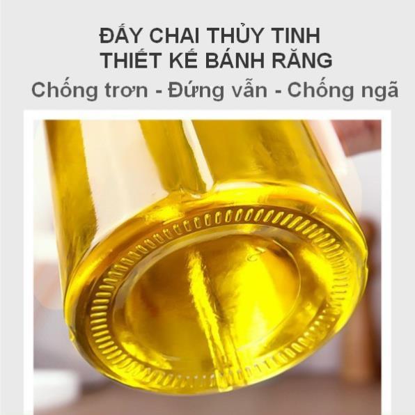 Chai Đựng Dầu Ăn, Bình Rót Dầu Bằng Thủy Tinh Thông Minh Tự Động Mở Nắp Dung Tích 600ml