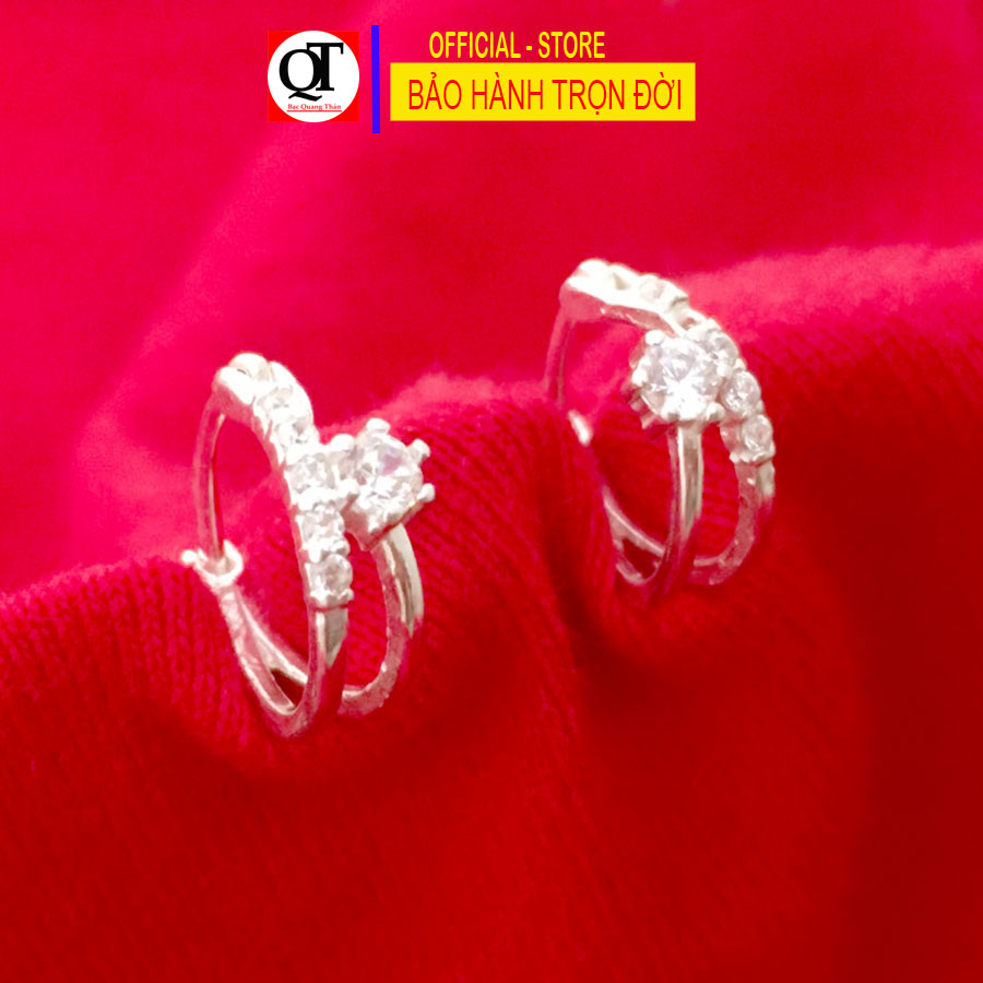 Khuyên tai trẻ con chất liệu bạc ta đeo sát tai gắn đá cobic trắng sáng trang sức Bạc Quang Thản - QTBT.CN156