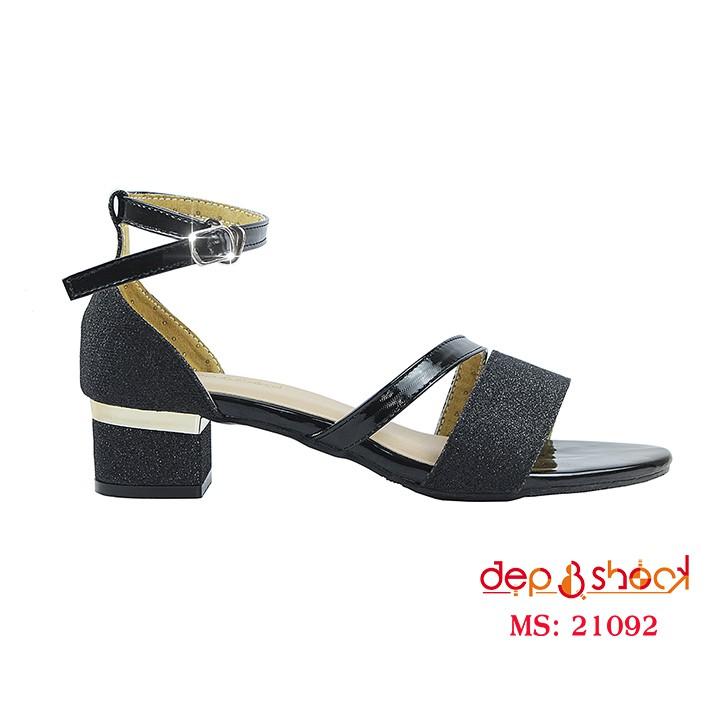 Sandal Cao gót big size Gót 4cm quai Kim Tuyến Đen- 21092