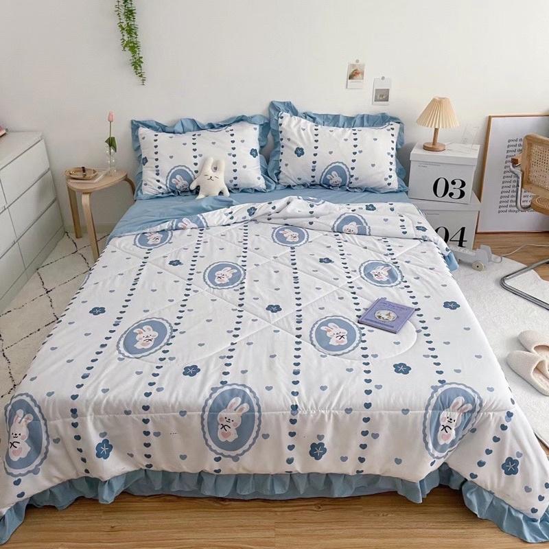 Bộ Chăn Ga Gối Cotton Đũi Bèo Chăn Chần Hè Cao Cấp Mẫu Mới 2021