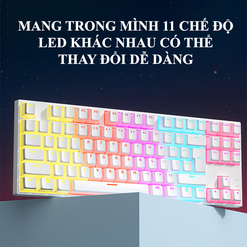 Bàn phím cơ ZIFRIEND KA802 sử dụng Blue Switch thiết kế mini nhỏ gọn chỉ 87 phím với keycap pudding xuyên led cực đẹp - Hàng Chính Hãng