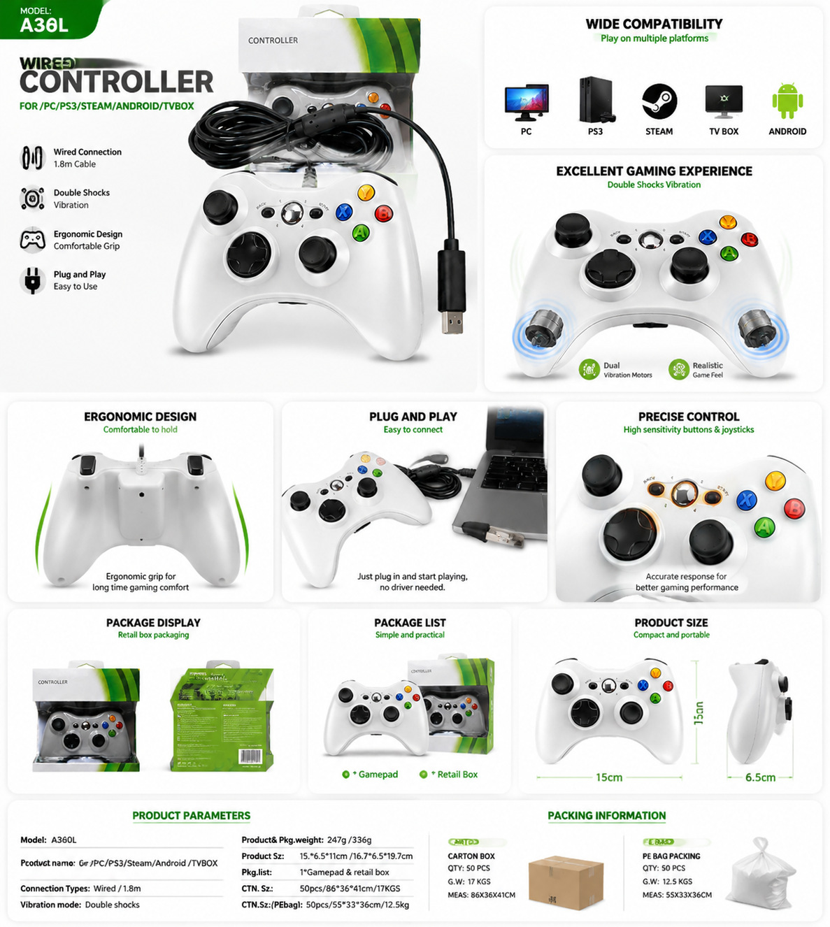 Tay Cầm Chơi Game Có Dây 360° TGZ TA360L – Rung Kép, Kết Nối USB, Tương Thích PC, Android, PS3, TVi Box - miếng lót chuột