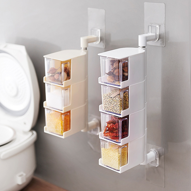 Kệ đựng gia vị treo tường 3 tầng - hộp gia vị nhà bếp xoay mở cao cấp