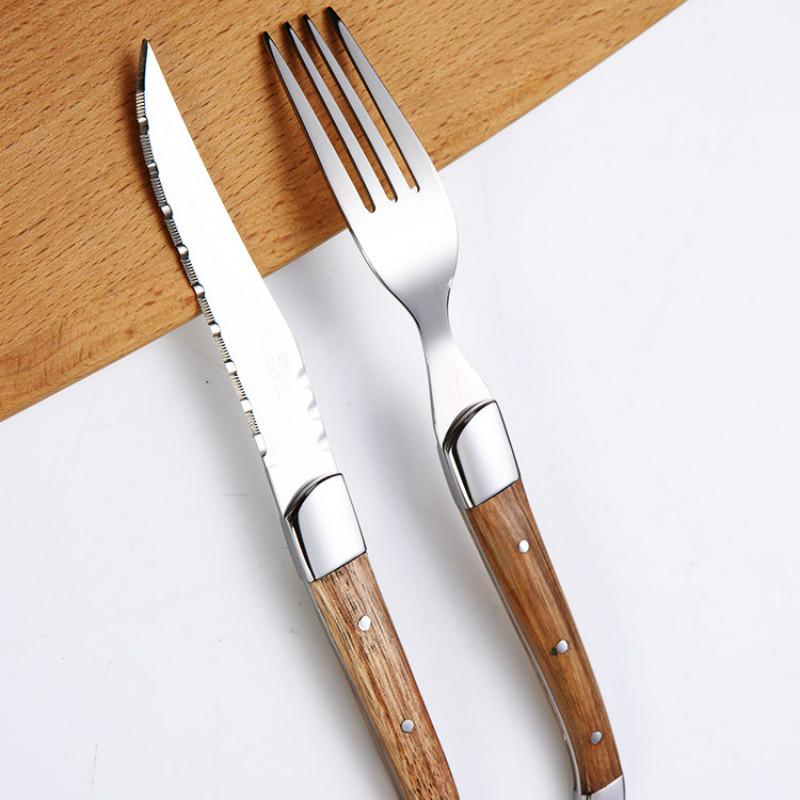 Thép Không Gỉ 304 Bữa Tối Bộ Muỗng Nĩa Dao Vàng Gỗ Tếch Tay Cầm Bằng Gỗ Bộ Đồ Ăn Sinh Thái Thân Thiện Phẳng Bằng Bộ Dao Kéo Nhà Bếp