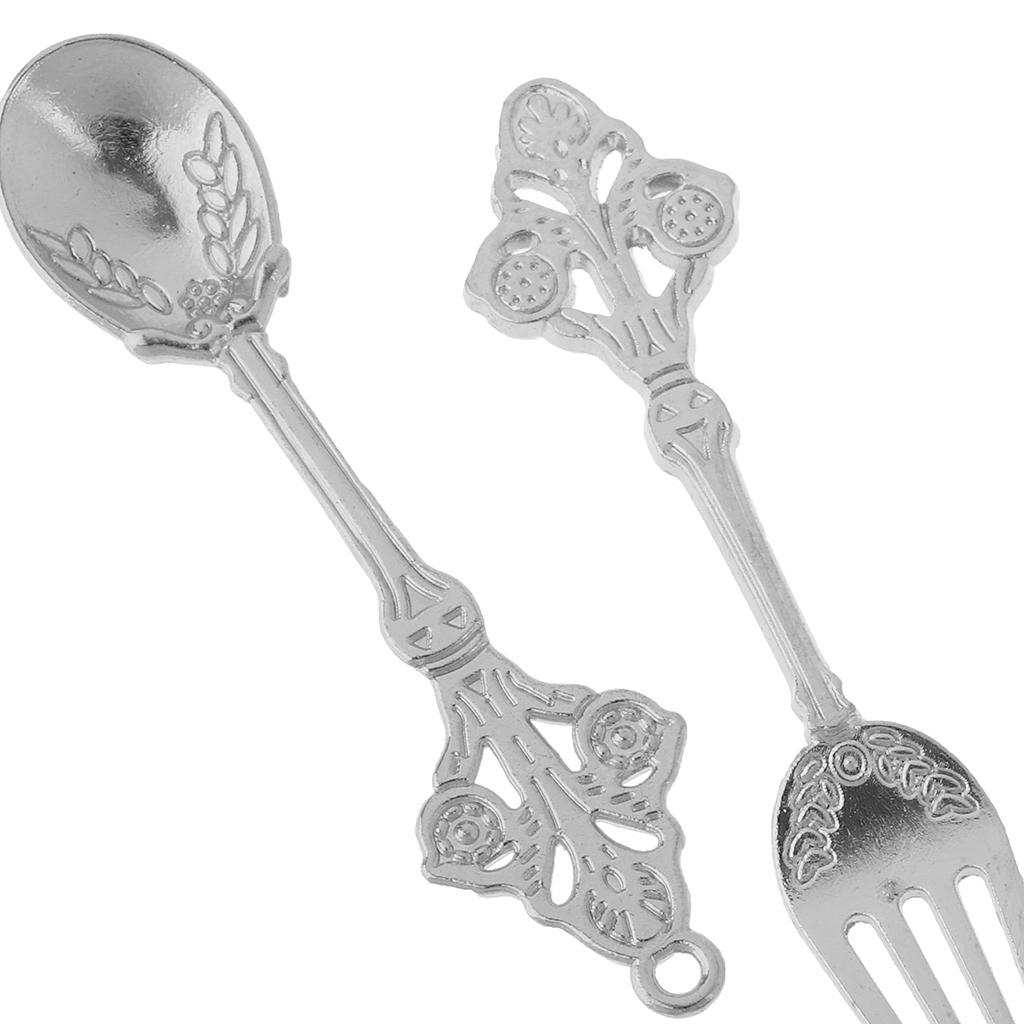 1/12 Dollhouse Tableware 20pcs Silver Spoon Fork for Kitchen Table Accessory