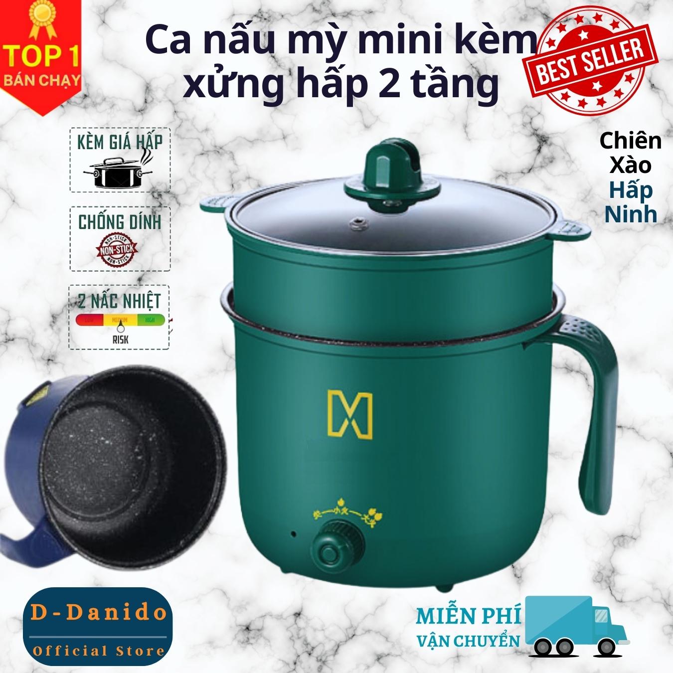 Nồi lẩu điện mini 2 tầng chống dính tặng khay hấp (chiên, xào, rán, lẩu, nấu cơm) - Ca nấu mì mini đa năng - Hàng chính hãng D Danido (Logo hình ngẫu nhiên trên thân nồi)