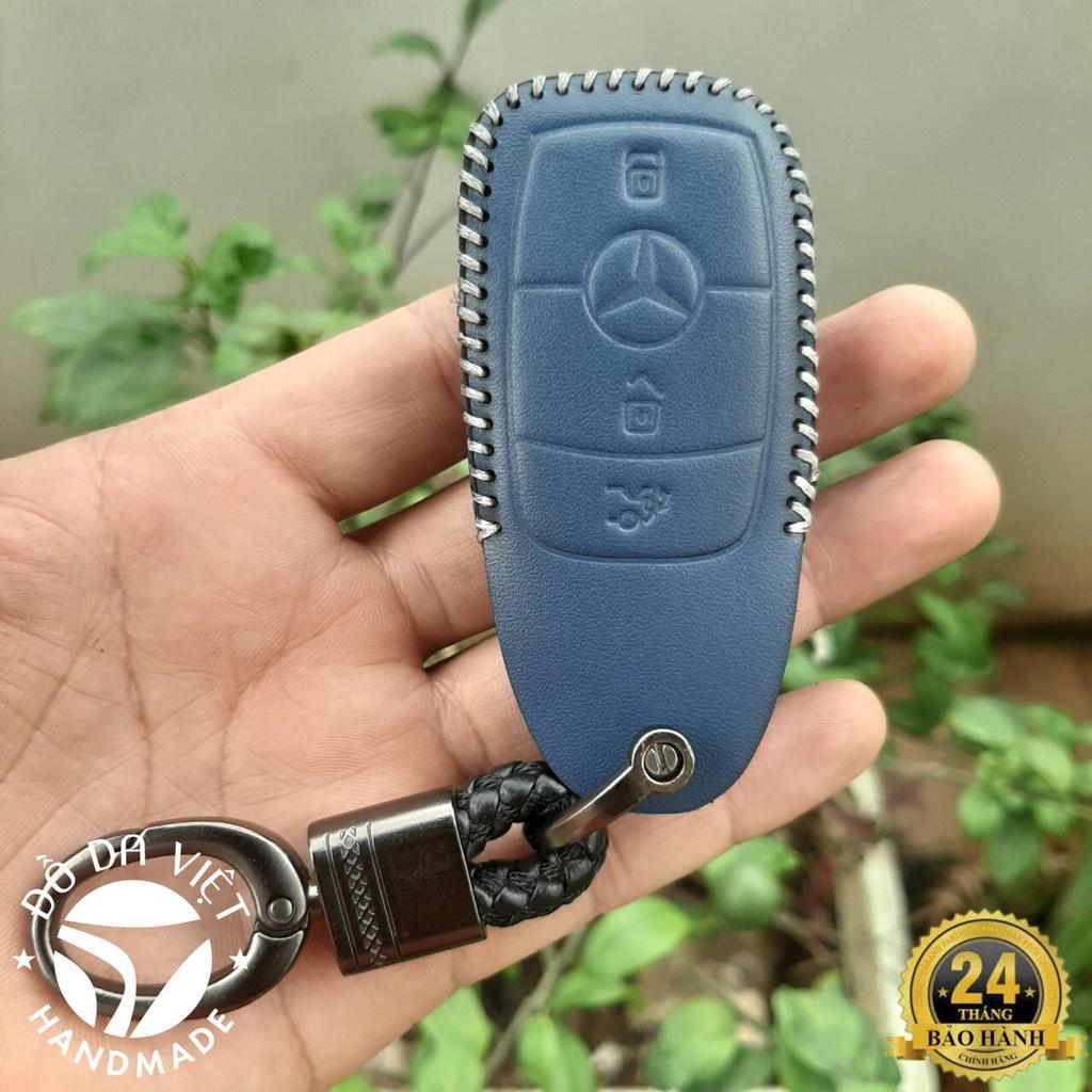 Bao da chìa khoá Mercedes handmade da thật, bao da chìa khoá Mec có khắc tên và sđt