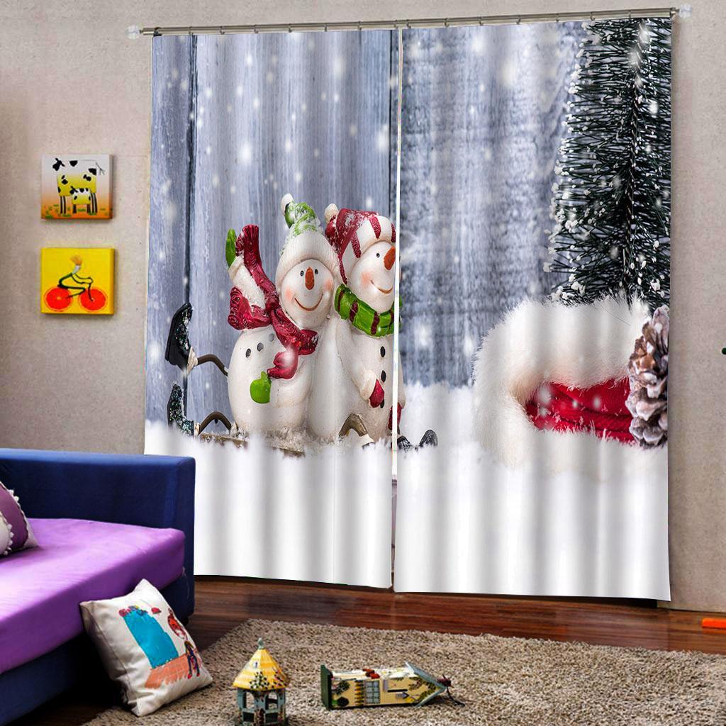 3pcs/set Christmas 3D Curtain Waterproof Window Drapes
