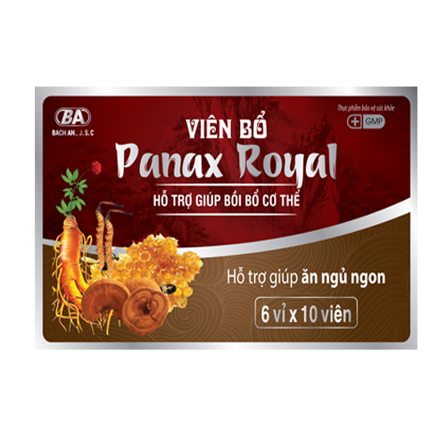 TPCN - Viên Bổ Panax Royal - Hộp 6 vỉ x 10 viên - Giúp bồi bổ cơ thể, tăng cường sức đề kháng, tăng cường hấp thu và chuyển hóa chất dinh dưỡng. Giúp ăn ngon, ngủ ngon.