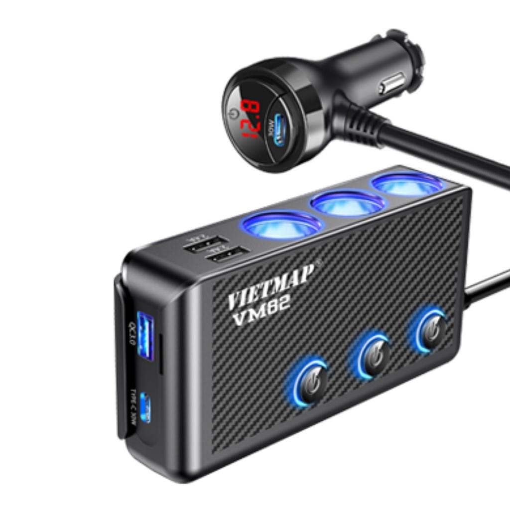 VIETMAP VM82 - Bộ chia sạc ô tô đa năng - Sạc nhanh Type-C PD 30W và QC 3.0 - Hàng chính hãng