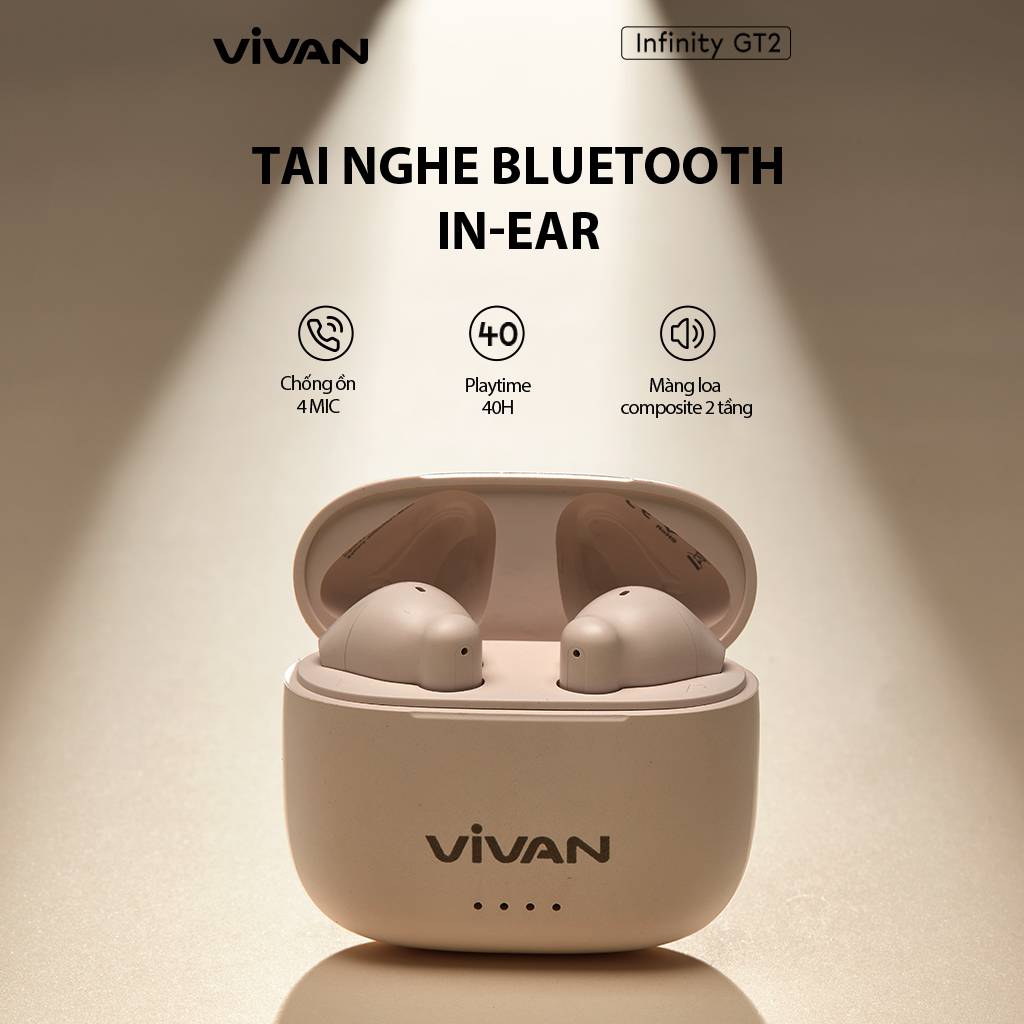 Tai Nghe Không Dây Bluetooth 5.3 VIVAN Infinity GT2 - Chống Nước IPX4 - Playtime 40H - Công Nghệ Khử Ồn ENC- HÀNG CHÍNH HÃNG