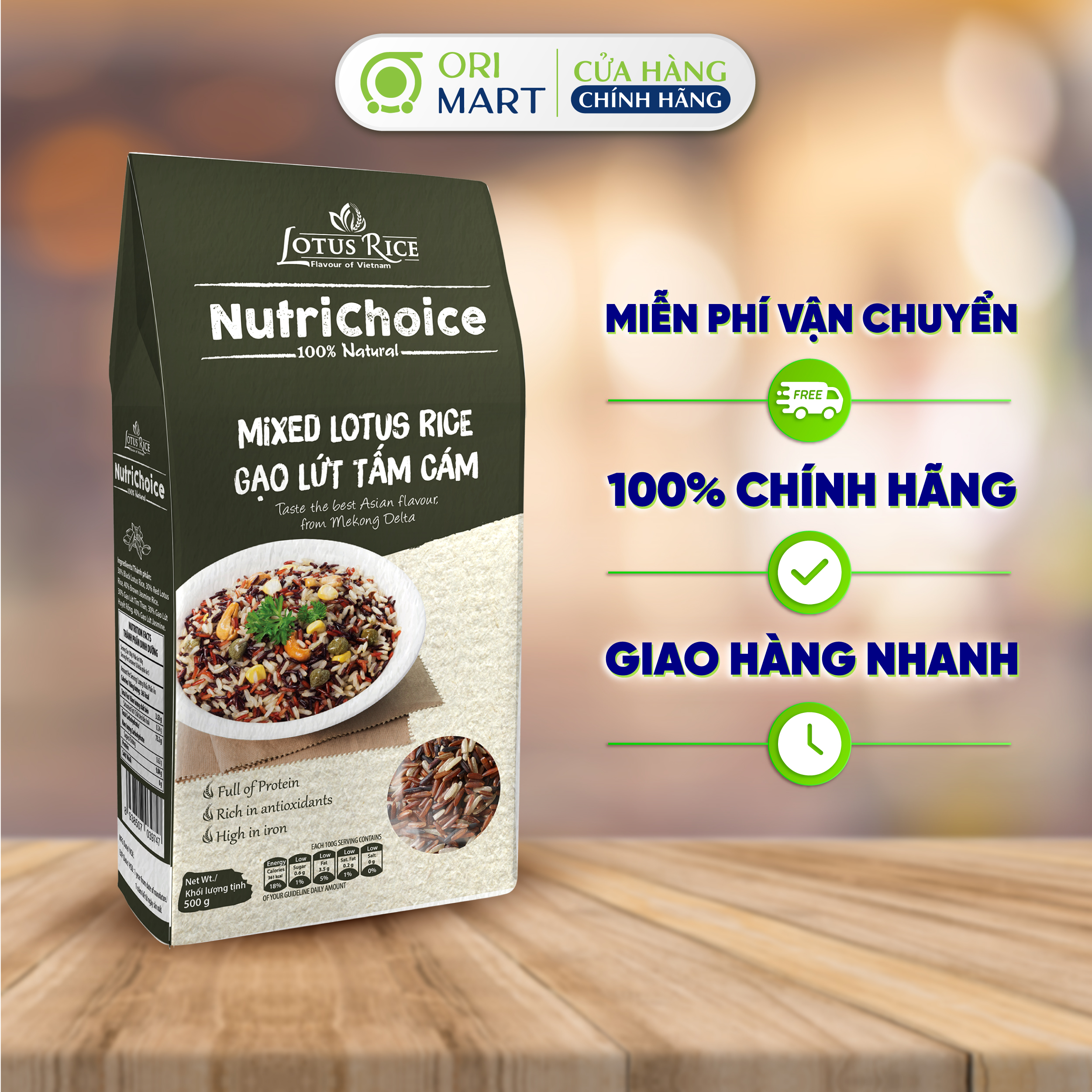 Combo 5 Gạo Tấm Cám Hữu Cơ NutriChoice Mix Lotus Rice  Gói 500g Thơm Ngon Giàu Dinh Dưỡng ORIMART