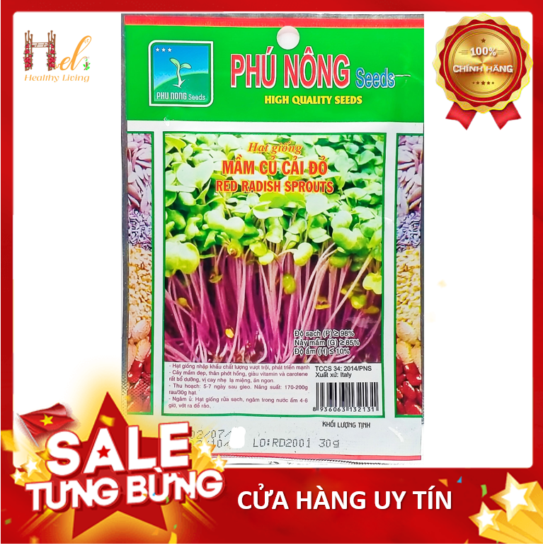 PN - Hạt giống Mầm Củ Cải Đỏ 30G - Trồng Rau Xanh Rau Sạch Organic Bằng Đất Sạch, Mùn Dừa Và Phân Bón Hữu Cơ