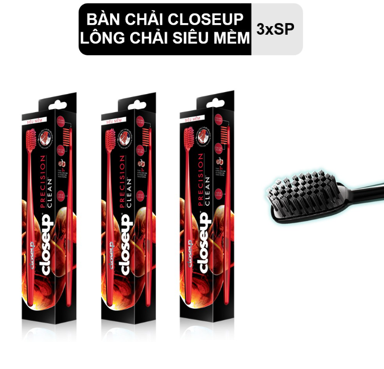 Combo 3 Bàn Chải Đánh Răng Closeup Chải Sạch Nhẹ Nhàng Precision Clean Tăng 3X Lượng Lông Chải Siêu Mềm Mảnh X3 - Màu Ngẫu Nhiên